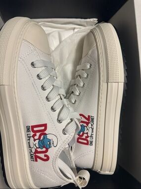DSQUARED2 White Canvas Low-Top Sneakers with Red Logo